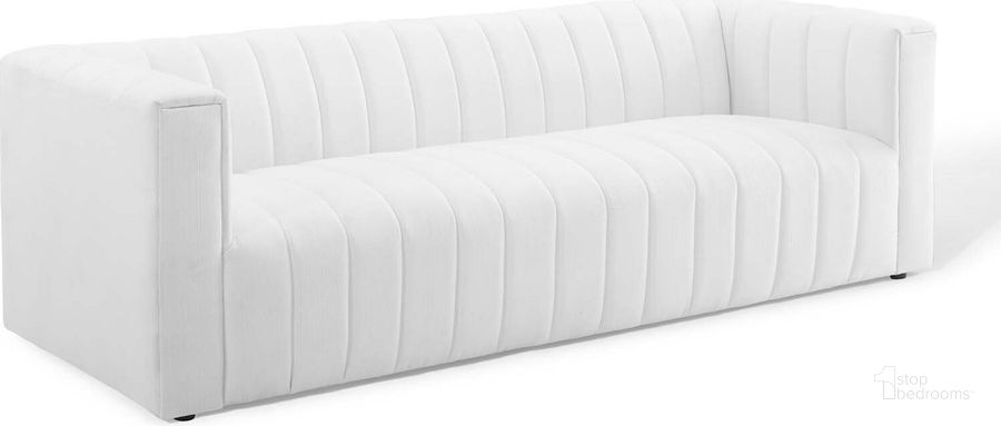 The appearance of Reflection Channel Tufted Upholstered Fabric Sofa EEI-3881-WHI designed by Modway in the modern / contemporary interior design. This white piece of furniture  was selected by 1StopBedrooms from Reflection Collection to add a touch of cosiness and style into your home. Sku: EEI-3881-WHI. Material: Polyester. Product Type: Sofa. Image1