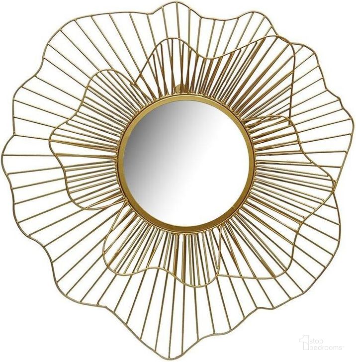 The appearance of Reflections Gold Alpha Flower Mirror designed by LH Imports in the modern / contemporary interior design. This gold piece of furniture  was selected by 1StopBedrooms from Reflections Collection to add a touch of cosiness and style into your home. Sku: APH002. Product Type: Accent Mirror. Material: Iron. Image1