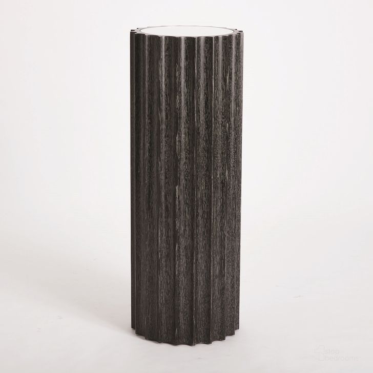 The appearance of Reflective Column Pedestal In Black Cerused Oak designed by Global Views in the modern / contemporary interior design. This gray piece of furniture  was selected by 1StopBedrooms from Reflective Collection to add a touch of cosiness and style into your home. Sku: 2564. Material: MDF. Product Type: Pedestal. Image1