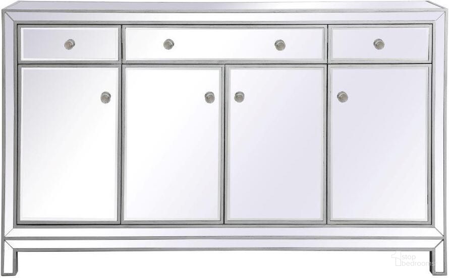 The appearance of Reflexion 60 Inch Mirrored Credenza In Antique Silver designed by Elegant Lighting in the transitional interior design. This antique silver piece of furniture  was selected by 1StopBedrooms from Reflexion Collection to add a touch of cosiness and style into your home. Sku: MF72060S. Product Type: Credenza. Material: MDF. Image1