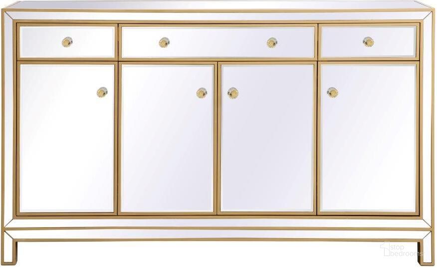 The appearance of Reflexion 60 Inch Mirrored Credenza In Gold designed by Elegant Lighting in the transitional interior design. This gold piece of furniture  was selected by 1StopBedrooms from Reflexion Collection to add a touch of cosiness and style into your home. Sku: MF72060G. Product Type: Credenza. Material: MDF. Image1