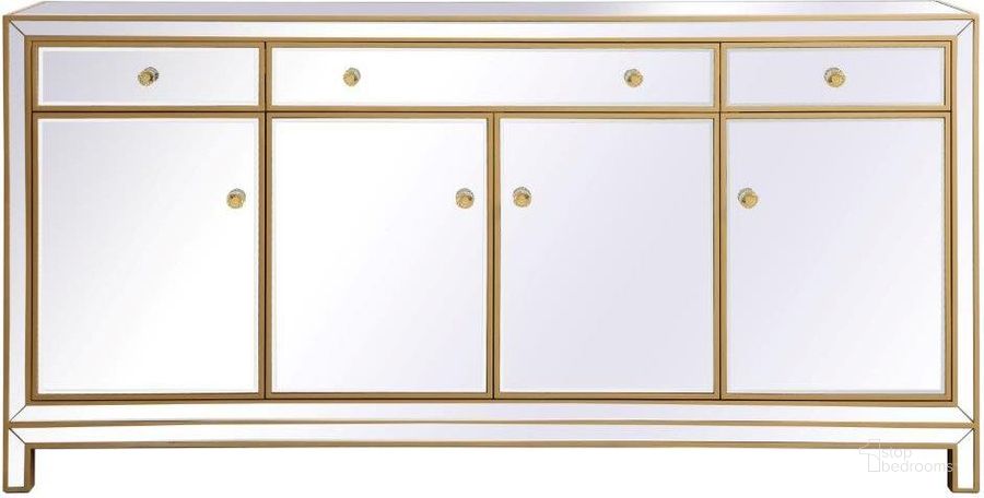 The appearance of Reflexion 72 Inch Mirrored Credenza In Gold designed by Elegant Lighting in the transitional interior design. This gold piece of furniture  was selected by 1StopBedrooms from Reflexion Collection to add a touch of cosiness and style into your home. Sku: MF72072G. Product Type: Credenza. Material: MDF. Image1