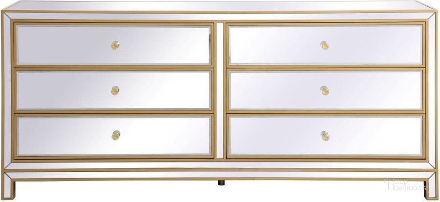 The appearance of Reflexion 72 Inch Mirrored Six Drawer Chest In Gold designed by Elegant Lighting in the transitional interior design. This gold piece of furniture  was selected by 1StopBedrooms from Reflexion Collection to add a touch of cosiness and style into your home. Sku: MF73672G. Product Type: Chest. Material: MDF. Image1