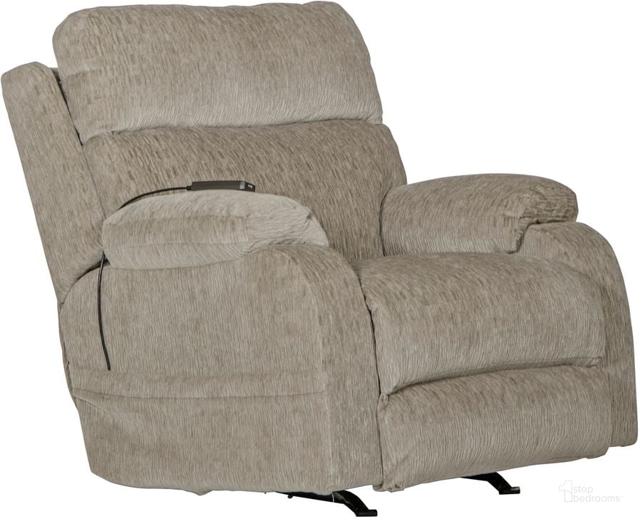 The appearance of Refresher Power Rocker Recliner with Power Adjustable Headrest In Cloud designed by Catnapper in the traditional interior design. This cloud piece of furniture  was selected by 1StopBedrooms from Refresher Collection to add a touch of cosiness and style into your home. Sku: 641082163838. Material: Fabric. Product Type: Rocker Recliner. Image1