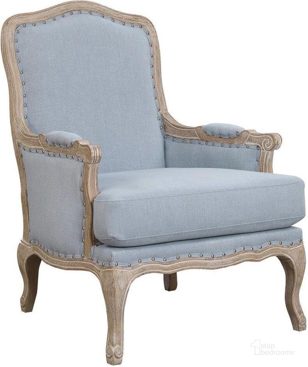 The appearance of Regal Light Blue Accent Chair designed by Picket House in the traditional interior design. This blue piece of furniture  was selected by 1StopBedrooms from Regal Collection to add a touch of cosiness and style into your home. Sku: UAZ547100G. Product Type: Accent Chair. Material: Rubberwood. Image1
