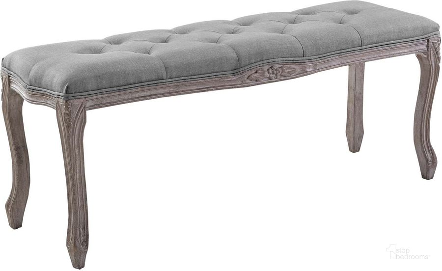 The appearance of Regal Light Gray Vintage French Upholstered Fabric Bench designed by Modway in the modern / contemporary interior design. This light gray piece of furniture  was selected by 1StopBedrooms from Regal Collection to add a touch of cosiness and style into your home. Sku: EEI-2794-LGR. Material: Wood. Product Type: Bench. Image1