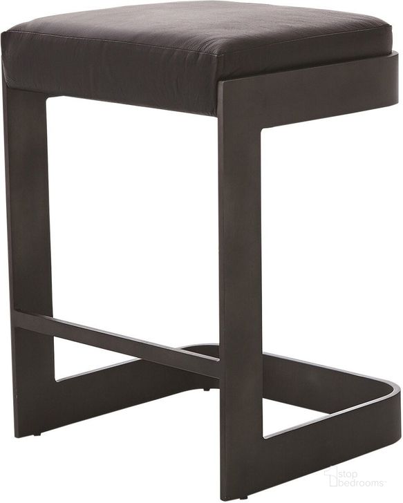 The appearance of Regan Low Bar Stool With Black Leather In Graphite designed by Global Views in the modern / contemporary interior design. This black piece of furniture  was selected by 1StopBedrooms from Regan Collection to add a touch of cosiness and style into your home. Sku: 7.90826. Material: Steel. Product Type: Barstool. Image1
