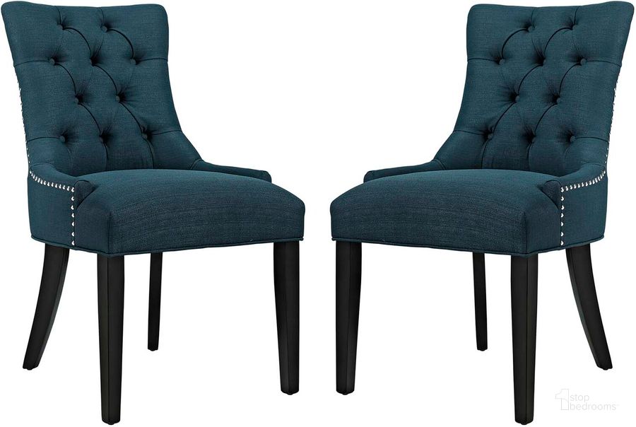 The appearance of Regent Azure Dining Side Chair Fabric Set of 2 EEI-2743-AZU-SET designed by Modway in the modern / contemporary interior design. This azure piece of furniture  was selected by 1StopBedrooms from Regent Collection to add a touch of cosiness and style into your home. Sku: EEI-2743-AZU-SET. Material: Wood. Product Type: Side Chair. Image1