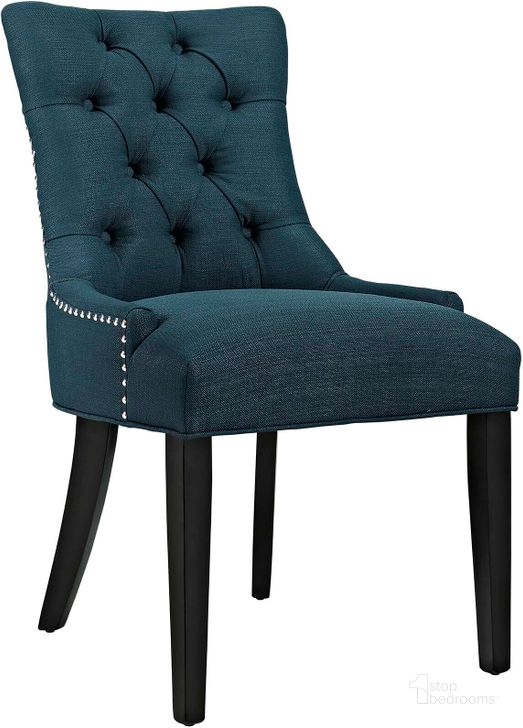 The appearance of Regent Azure Tufted Fabric Dining Side Chair designed by Modway in the modern / contemporary interior design. This azure piece of furniture  was selected by 1StopBedrooms from Regent Collection to add a touch of cosiness and style into your home. Sku: EEI-2223-AZU. Material: Wood. Product Type: Side Chair. Image1