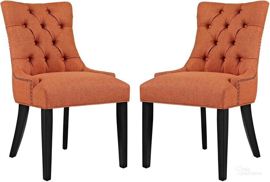 The appearance of Regent Orange Dining Side Chair Fabric Set of 2 designed by Modway in the modern / contemporary interior design. This orange piece of furniture  was selected by 1StopBedrooms from Regent Collection to add a touch of cosiness and style into your home. Sku: EEI-2743-ORA-SET. Material: Wood. Product Type: Side Chair. Image1