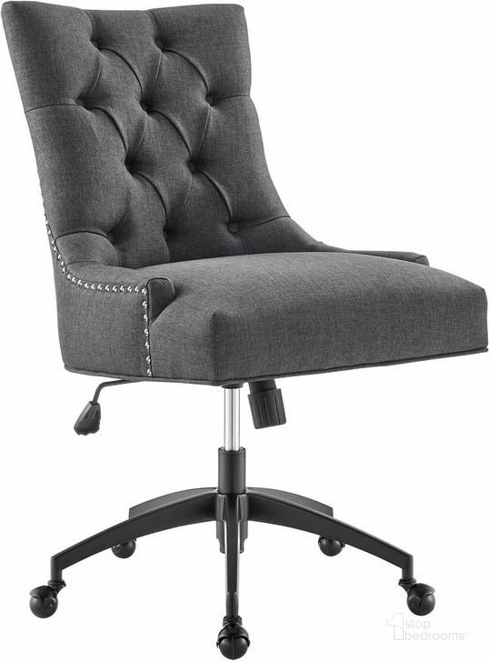 The appearance of Regent Tufted Fabric Office Chair EEI-4572-BLK-GRY designed by Modway in the modern / contemporary interior design. This black gray piece of furniture  was selected by 1StopBedrooms from Regent Collection to add a touch of cosiness and style into your home. Sku: EEI-4572-BLK-GRY. Material: Wood. Product Type: Office Chair. Image1