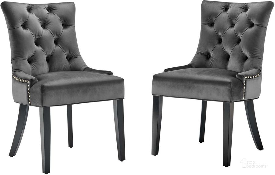 The appearance of Regent Tufted Performance Velvet Dining Side Chairs - Set of 2 EEI-3780-CHA designed by Modway in the modern / contemporary interior design. This charcoal piece of furniture  was selected by 1StopBedrooms from Regent Collection to add a touch of cosiness and style into your home. Sku: EEI-3780-CHA. Product Type: Side Chair. Material: MDF. Image1