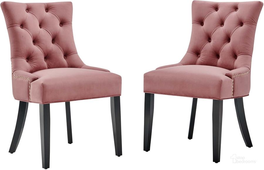 The appearance of Regent Tufted Performance Velvet Dining Side Chairs - Set of 2 EEI-3780-DUS designed by Modway in the modern / contemporary interior design. This dusty rose piece of furniture  was selected by 1StopBedrooms from Regent Collection to add a touch of cosiness and style into your home. Sku: EEI-3780-DUS. Product Type: Side Chair. Material: MDF. Image1