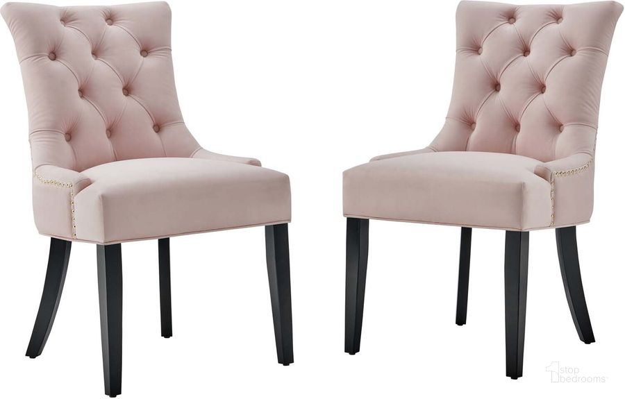 The appearance of Regent Tufted Performance Velvet Dining Side Chairs - Set of 2 EEI-3780-PNK designed by Modway in the modern / contemporary interior design. This pink piece of furniture  was selected by 1StopBedrooms from Regent Collection to add a touch of cosiness and style into your home. Sku: EEI-3780-PNK. Product Type: Side Chair. Material: MDF. Image1