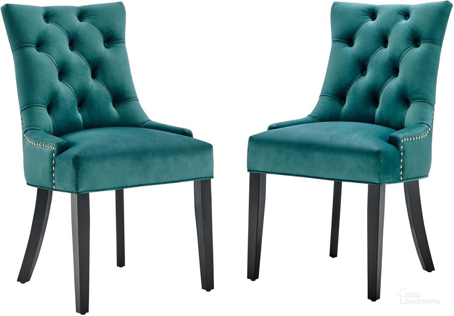 The appearance of Regent Tufted Performance Velvet Dining Side Chairs - Set of 2 EEI-3780-TEA designed by Modway in the modern / contemporary interior design. This teal piece of furniture  was selected by 1StopBedrooms from Regent Collection to add a touch of cosiness and style into your home. Sku: EEI-3780-TEA. Product Type: Side Chair. Material: MDF. Image1