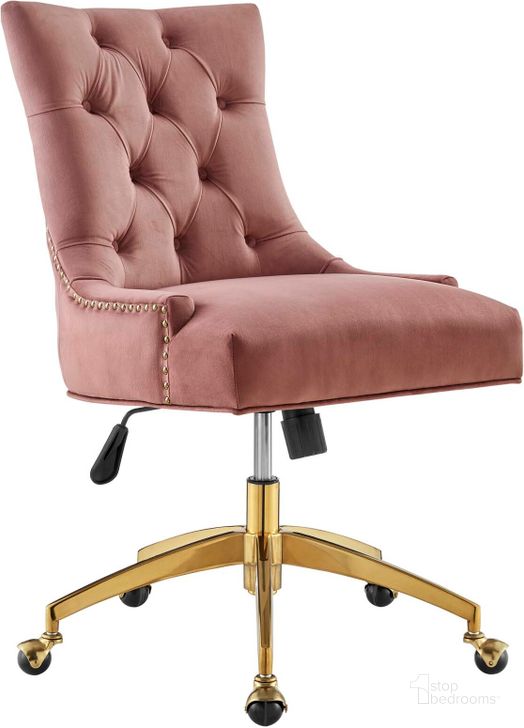 The appearance of Regent Tufted Performance Velvet Office Chair EEI-4571-GLD-DUS designed by Modway in the modern / contemporary interior design. This gold dusty rose piece of furniture  was selected by 1StopBedrooms from Regent Collection to add a touch of cosiness and style into your home. Sku: EEI-4571-GLD-DUS. Material: Wood. Product Type: Office Chair. Image1