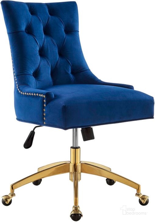 The appearance of Regent Tufted Performance Velvet Office Chair EEI-4571-GLD-NAV designed by Modway in the modern / contemporary interior design. This gold navy piece of furniture  was selected by 1StopBedrooms from Regent Collection to add a touch of cosiness and style into your home. Sku: EEI-4571-GLD-NAV. Material: Wood. Product Type: Office Chair. Image1