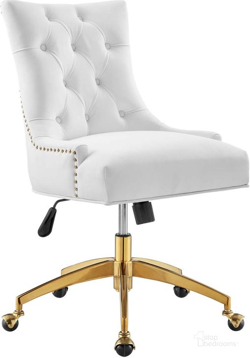 The appearance of Regent Tufted Performance Velvet Office Chair EEI-4571-GLD-WHI designed by Modway in the modern / contemporary interior design. This gold white piece of furniture  was selected by 1StopBedrooms from Regent Collection to add a touch of cosiness and style into your home. Sku: EEI-4571-GLD-WHI. Material: Wood. Product Type: Office Chair. Image1
