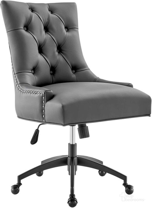 The appearance of Regent Tufted Vegan Leather Office Chair EEI-4573-BLK-GRY designed by Modway in the modern / contemporary interior design. This grey piece of furniture  was selected by 1StopBedrooms from Regent Collection to add a touch of cosiness and style into your home. Sku: EEI-4573-BLK-GRY. Material: Wood. Product Type: Office Chair. Image1