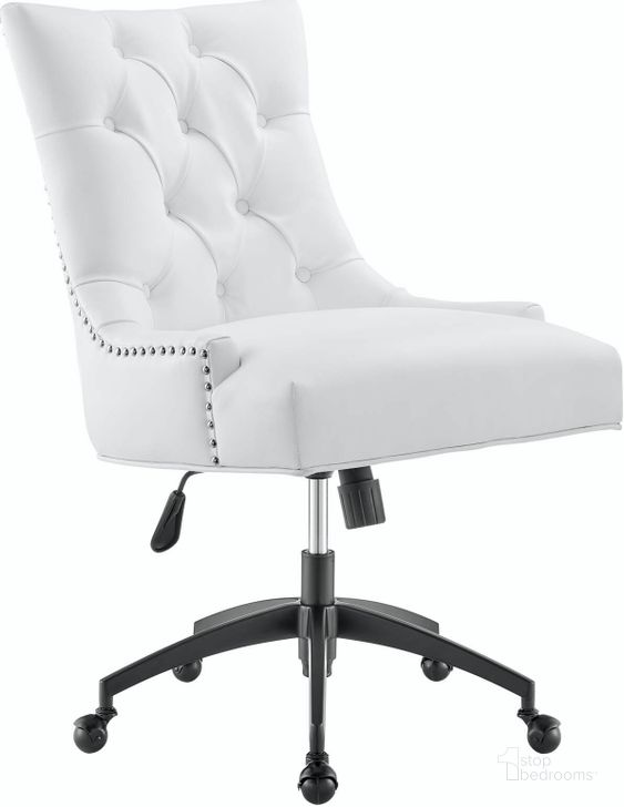 The appearance of Regent Tufted Vegan Leather Office Chair EEI-4573-BLK-WHI designed by Modway in the modern / contemporary interior design. This white leather piece of furniture  was selected by 1StopBedrooms from Regent Collection to add a touch of cosiness and style into your home. Sku: EEI-4573-BLK-WHI. Material: Wood. Product Type: Office Chair. Image1