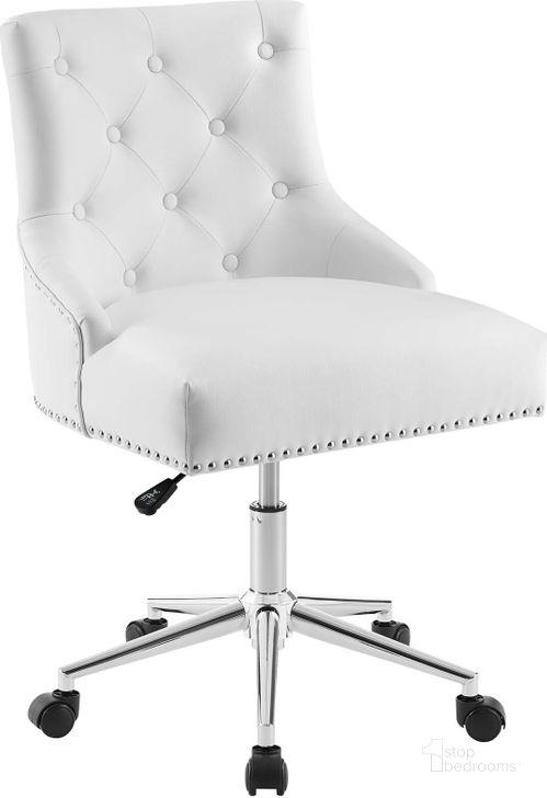 The appearance of Regent White Tufted Button Swivel Faux Leather Office Chair designed by Modway in the modern / contemporary interior design. This white piece of furniture  was selected by 1StopBedrooms from Regent Collection to add a touch of cosiness and style into your home. Sku: EEI-3608-WHI. Product Type: Office Chair. Material: Pine. Image1