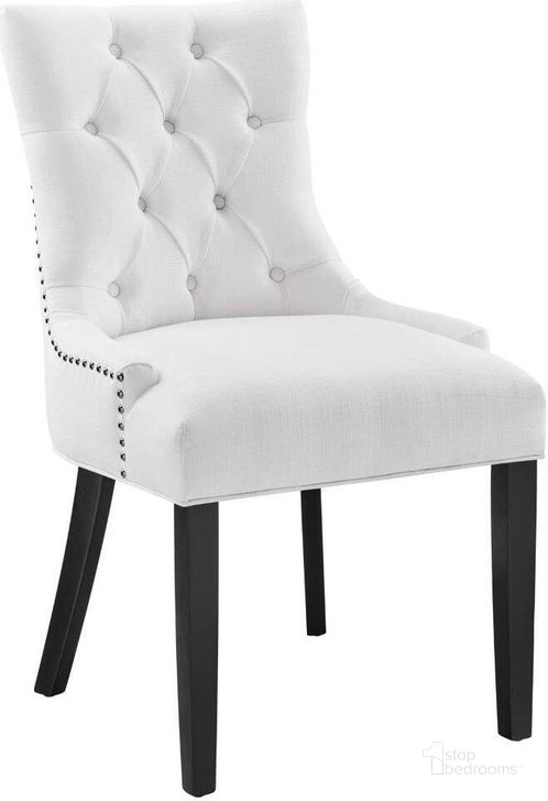 The appearance of Regent White Tufted Fabric Dining Chair designed by Modway in the modern / contemporary interior design. This white piece of furniture  was selected by 1StopBedrooms from Regent Collection to add a touch of cosiness and style into your home. Sku: EEI-2223-WHI. Material: Wood. Product Type: Dining Chair. Image1