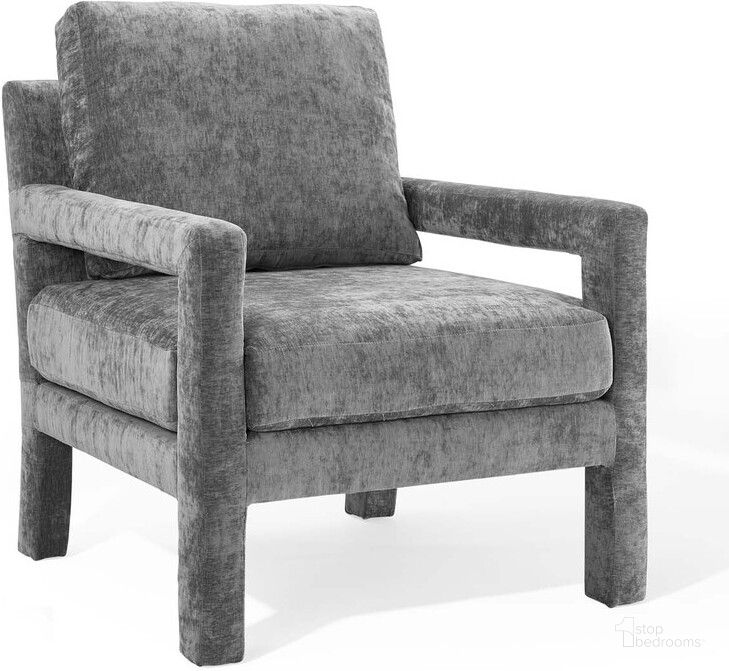 The appearance of Rehearse Crushed Performance Velvet Armchair In Gray designed by Modway in the modern / contemporary interior design. This gray piece of furniture  was selected by 1StopBedrooms from Rehearse Collection to add a touch of cosiness and style into your home. Sku: EEI-4133-GRY. Material: Wood. Product Type: Living Room Chair. Image1