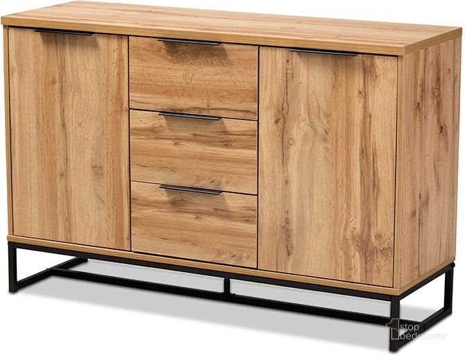 The appearance of Reid Modern And Contemporary Industrial Oak Finished Wood And Black Metal 3-Drawer Sideboard Buffet designed by Baxton Studio in the modern / contemporary interior design. This black piece of furniture  was selected by 1StopBedrooms from Reid Collection to add a touch of cosiness and style into your home. Sku: MPC8007-Oak/Black-Sideboard. Material: Wood. Product Type: Buffets, Sideboards and Server. Image1