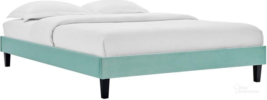 The appearance of Reign Full Performance Velvet Platform Bed Frame In Mint designed by Modway in the modern / contemporary interior design. This mint piece of furniture  was selected by 1StopBedrooms from Reign Collection to add a touch of cosiness and style into your home. Sku: MOD-6265-MIN. Product Type: Bed Frame. Material: MDF. Image1