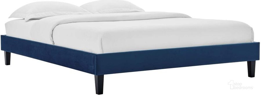The appearance of Reign Full Performance Velvet Platform Bed Frame In Navy designed by Modway in the modern / contemporary interior design. This navy piece of furniture  was selected by 1StopBedrooms from Reign Collection to add a touch of cosiness and style into your home. Sku: MOD-6265-NAV. Product Type: Bed Frame. Material: MDF. Image1