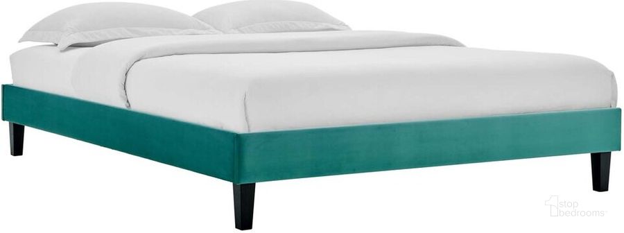 The appearance of Reign Full Performance Velvet Platform Bed Frame In Teal designed by Modway in the modern / contemporary interior design. This teal piece of furniture  was selected by 1StopBedrooms from Reign Collection to add a touch of cosiness and style into your home. Sku: MOD-6265-TEA. Product Type: Bed Frame. Material: MDF. Image1