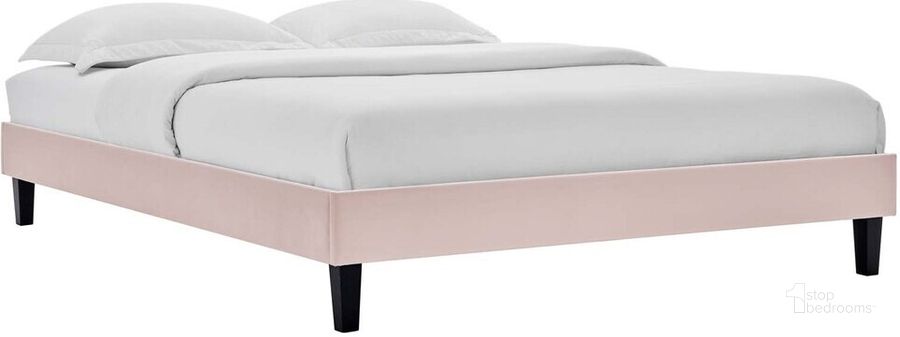 The appearance of Reign King Performance Velvet Platform Bed Frame In Pink designed by Modway in the modern / contemporary interior design. This pink piece of furniture  was selected by 1StopBedrooms from Reign Collection to add a touch of cosiness and style into your home. Sku: MOD-6267-PNK. Product Type: Bed Frame. Material: MDF. Image1