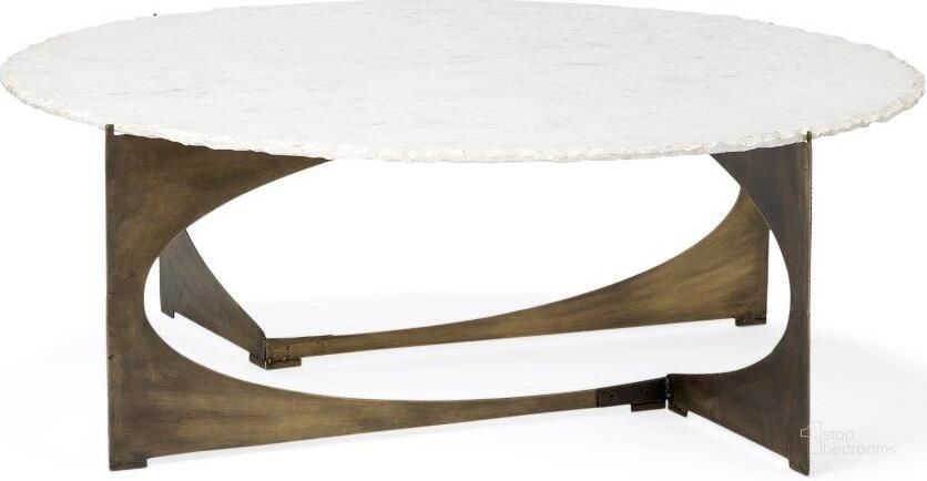 The appearance of Reinhold 49 Inch Round White Marble Top Gold Metal Base Coffee Table designed by Mercana in the modern / contemporary interior design. This white and gold piece of furniture  was selected by 1StopBedrooms from Reinhold Collection to add a touch of cosiness and style into your home. Sku: 68232-AB. Material: Metal. Product Type: Coffee Table. Image1