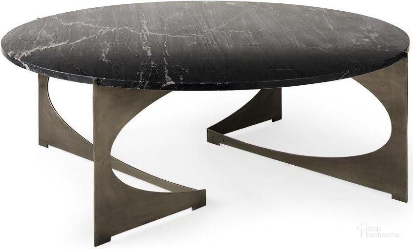The appearance of Reinhold Iii Black Marble Top Iron Coffee Table designed by Mercana in the transitional interior design. This black and gold piece of furniture  was selected by 1StopBedrooms from Reinhold Collection to add a touch of cosiness and style into your home. Sku: 69262-AB. Material: Metal. Product Type: Coffee Table. Image1