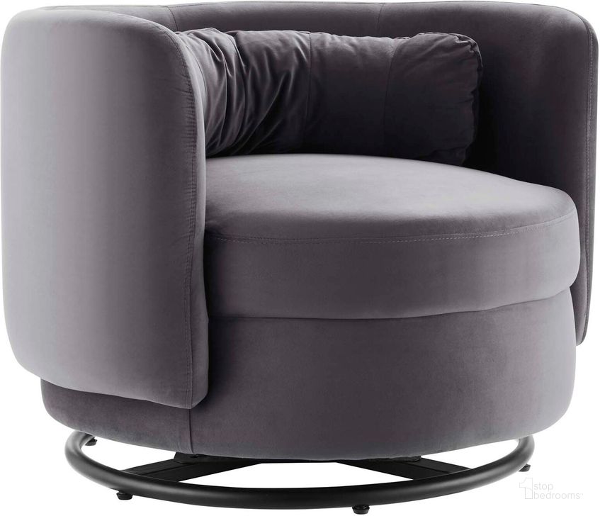 The appearance of Relish Performance Velvet Performance Velvet Swivel Chair In Black Gray designed by Modway in the modern / contemporary interior design. This black gray piece of furniture  was selected by 1StopBedrooms from Relish Collection to add a touch of cosiness and style into your home. Sku: EEI-5001-BLK-GRY. Product Type: Accent Chair. Material: Foam. Image1