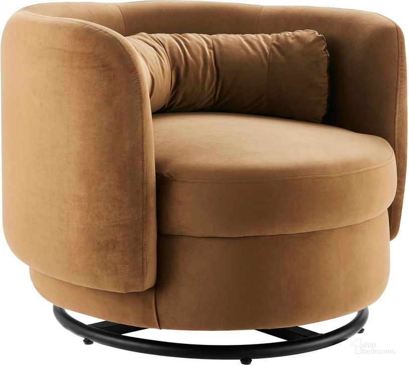 The appearance of Relish Performance Velvet Performance Velvet Swivel Chair In Cognac designed by Modway in the modern / contemporary interior design. This cognac piece of furniture  was selected by 1StopBedrooms from Relish Collection to add a touch of cosiness and style into your home. Sku: EEI-5001-BLK-COG. Product Type: Accent Chair. Material: Foam. Image1