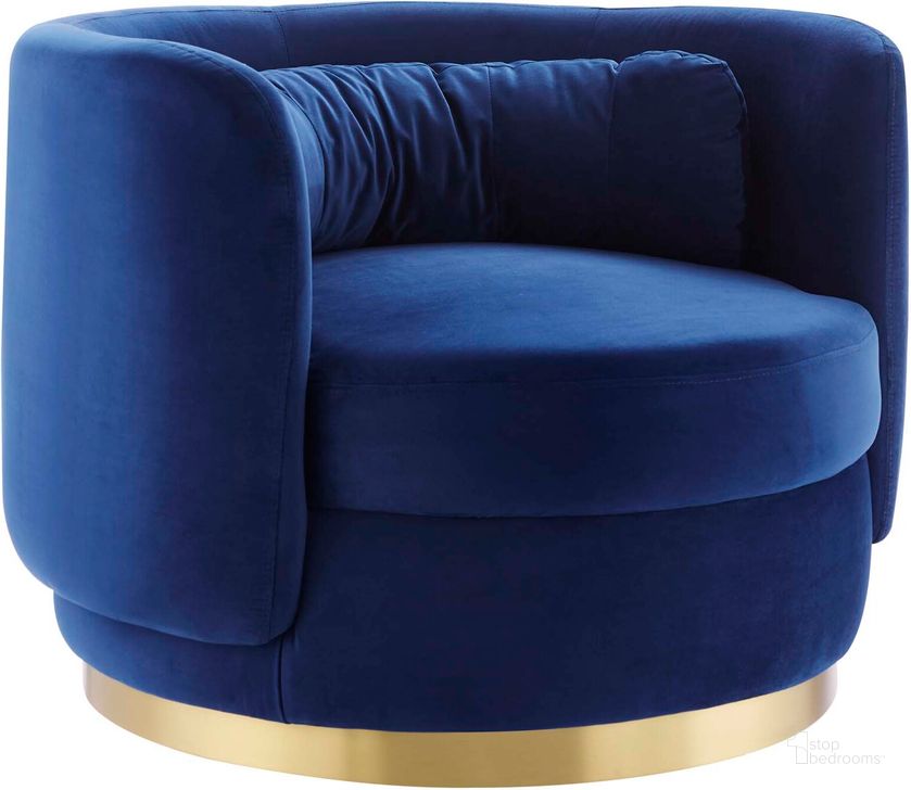 The appearance of Relish Performance Velvet Performance Velvet Swivel Chair In Gold Navy designed by Modway in the modern / contemporary interior design. This gold navy piece of furniture  was selected by 1StopBedrooms from Relish Collection to add a touch of cosiness and style into your home. Sku: EEI-4999-GLD-NAV. Material: Wood. Product Type: Accent Chair. Image1