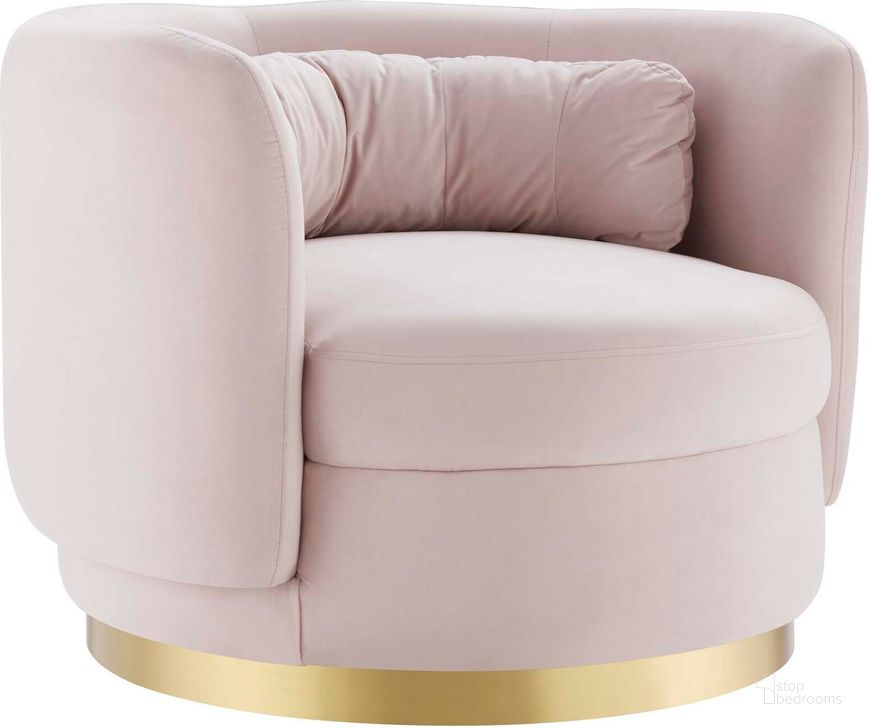 The appearance of Relish Performance Velvet Performance Velvet Swivel Chair In Gold Pink designed by Modway in the modern / contemporary interior design. This gold pink piece of furniture  was selected by 1StopBedrooms from Relish Collection to add a touch of cosiness and style into your home. Sku: EEI-4999-GLD-PNK. Material: Wood. Product Type: Accent Chair. Image1
