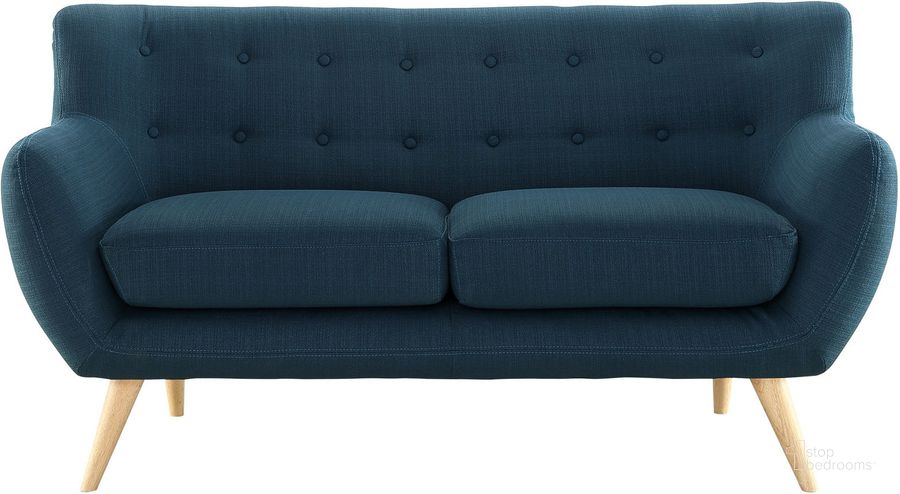 The appearance of Remark Azure Upholstered Fabric Loveseat designed by Modway in the modern / contemporary interior design. This azure piece of furniture  was selected by 1StopBedrooms from Remark Collection to add a touch of cosiness and style into your home. Sku: EEI-1632-AZU. Material: Wood. Product Type: Loveseat. Image1