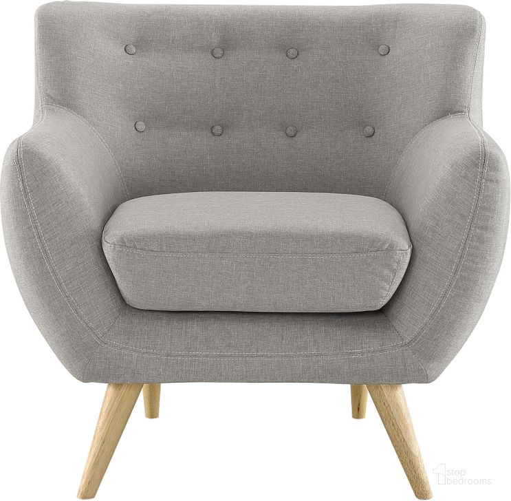 The appearance of Remark Light Gray Upholstered Fabric Arm Chair designed by Modway in the modern / contemporary interior design. This light gray piece of furniture  was selected by 1StopBedrooms from Remark Collection to add a touch of cosiness and style into your home. Sku: EEI-1631-LGR. Material: Wood. Product Type: Living Room Chair. Image1