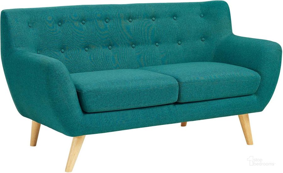 The appearance of Remark Teal Upholstered Fabric Loveseat designed by Modway in the modern / contemporary interior design. This teal piece of furniture  was selected by 1StopBedrooms from Remark Collection to add a touch of cosiness and style into your home. Sku: EEI-1632-TEA. Material: Wood. Product Type: Loveseat. Image1