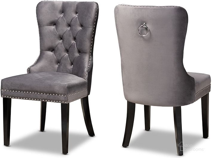 The appearance of Remy Modern Transitional Grey Velvet Fabric Upholstered Espresso Finished 2-Piece Wood Dining Chair Set designed by Baxton Studio in the transitional interior design. This grey piece of furniture  was selected by 1StopBedrooms from Remy Collection to add a touch of cosiness and style into your home. Sku: WS-F458-Grey Velvet/Espresso-DC. Material: Wood. Product Type: Dining Chair. Image1