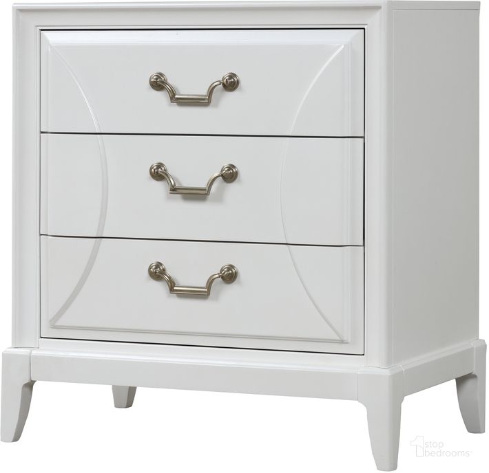 The appearance of Renascence 3 Drawer Nightstand designed by Bernards in the  interior design. This white piece of furniture  was selected by 1StopBedrooms from Renascence Collection to add a touch of cosiness and style into your home. Sku: 388-120. Product Type: Nightstand. Material: Wood Veneer. Image1