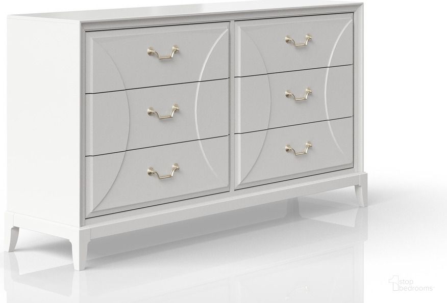 The appearance of Renascence 6 Drawer Dresser designed by Bernards in the  interior design. This white piece of furniture  was selected by 1StopBedrooms from Renascence Collection to add a touch of cosiness and style into your home. Sku: 388-130. Product Type: Dresser. Material: Wood Veneer. Image1