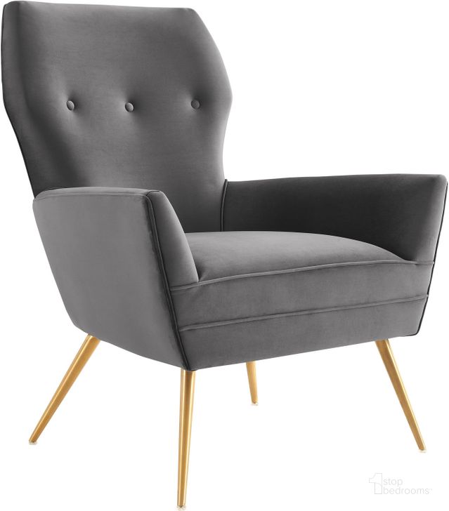 The appearance of Renata Button Tufted Performance Velvet Arm Chair In Gray designed by Modway in the modern / contemporary interior design. This gray piece of furniture  was selected by 1StopBedrooms from Renata Collection to add a touch of cosiness and style into your home. Sku: EEI-5020-GRY. Material: Wood. Product Type: Arm Chair. Image1