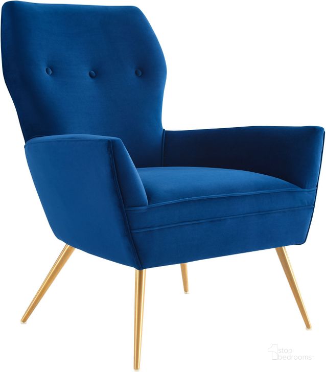 The appearance of Renata Button Tufted Performance Velvet Arm Chair In Navy designed by Modway in the modern / contemporary interior design. This navy piece of furniture  was selected by 1StopBedrooms from Renata Collection to add a touch of cosiness and style into your home. Sku: EEI-5020-NAV. Material: Wood. Product Type: Arm Chair. Image1