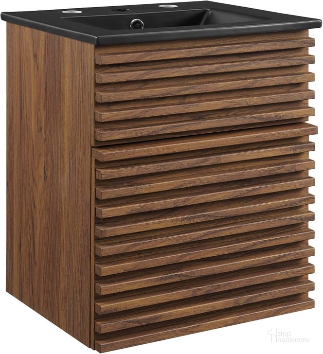The appearance of Render 18 Inch Wall-Mount Bathroom Vanity EEI-5390-WAL-BLK designed by Modway in the modern / contemporary interior design. This walnut black piece of furniture  was selected by 1StopBedrooms from Render Collection to add a touch of cosiness and style into your home. Sku: EEI-5390-WAL-BLK. Material: MDF. Product Type: Bathroom Vanity. Image1