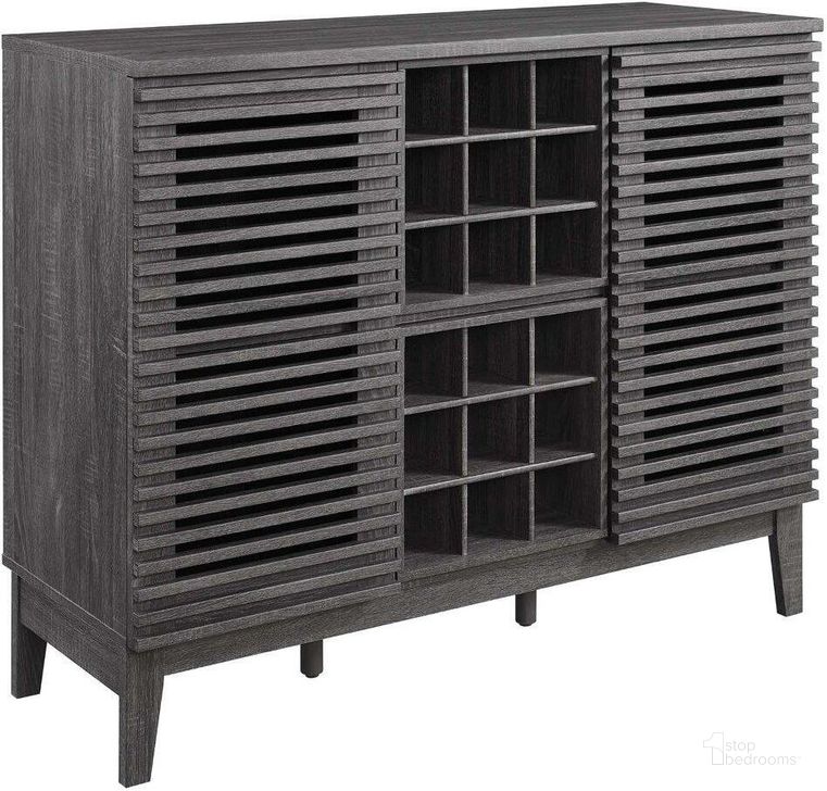 The appearance of Render Charcoal Bar Cabinet designed by Modway in the modern / contemporary interior design. This charcoal piece of furniture  was selected by 1StopBedrooms from Render Collection to add a touch of cosiness and style into your home. Sku: EEI-6156-CHA. Product Type: Bar Cabinet. Material: MDF. Image1