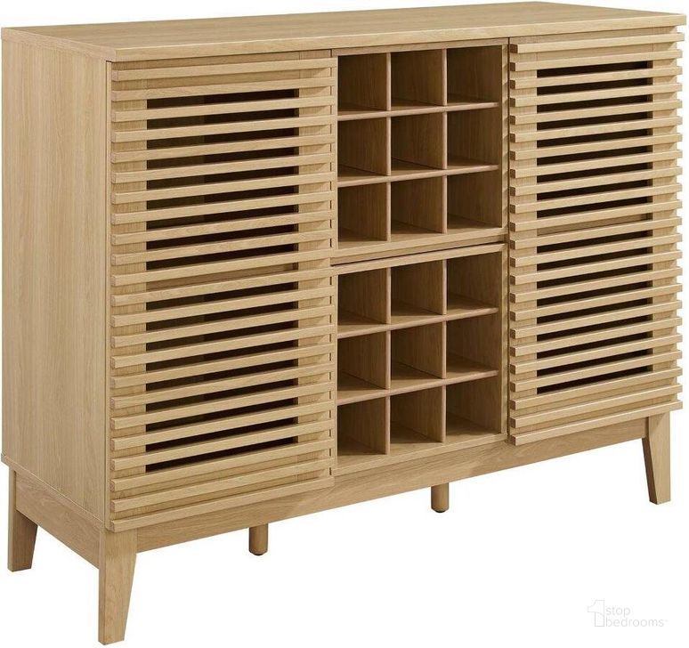 The appearance of Render Oak Bar Cabinet designed by Modway in the modern / contemporary interior design. This oak piece of furniture  was selected by 1StopBedrooms from Render Collection to add a touch of cosiness and style into your home. Sku: EEI-6156-OAK. Product Type: Bar Cabinet. Material: MDF. Image1