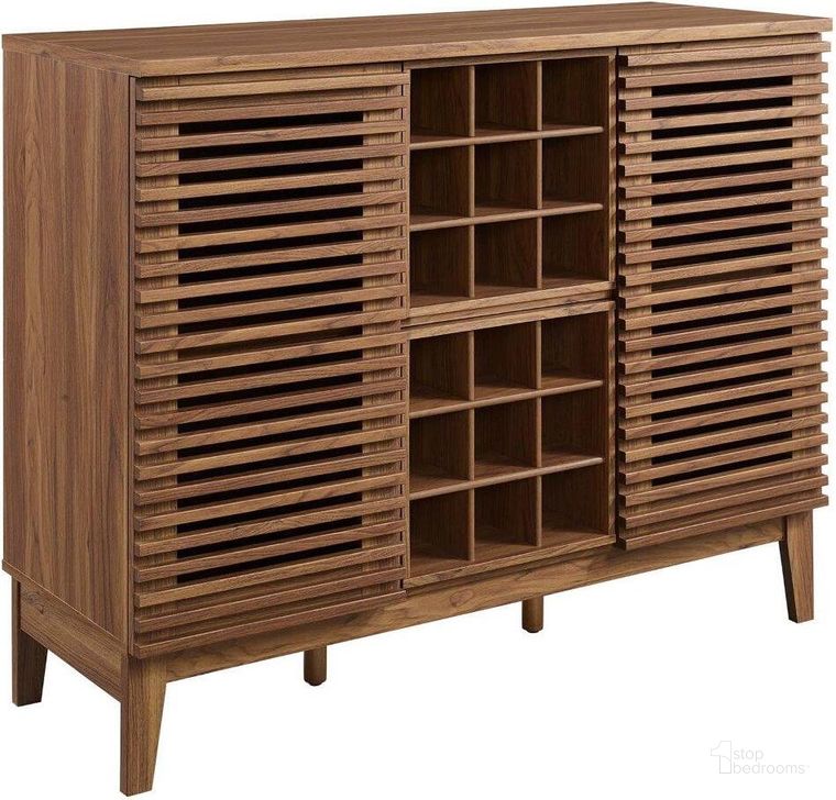 The appearance of Render Walnut Bar Cabinet designed by Modway in the modern / contemporary interior design. This walnut piece of furniture  was selected by 1StopBedrooms from Render Collection to add a touch of cosiness and style into your home. Sku: EEI-6156-WAL. Product Type: Bar Cabinet. Material: MDF. Image1